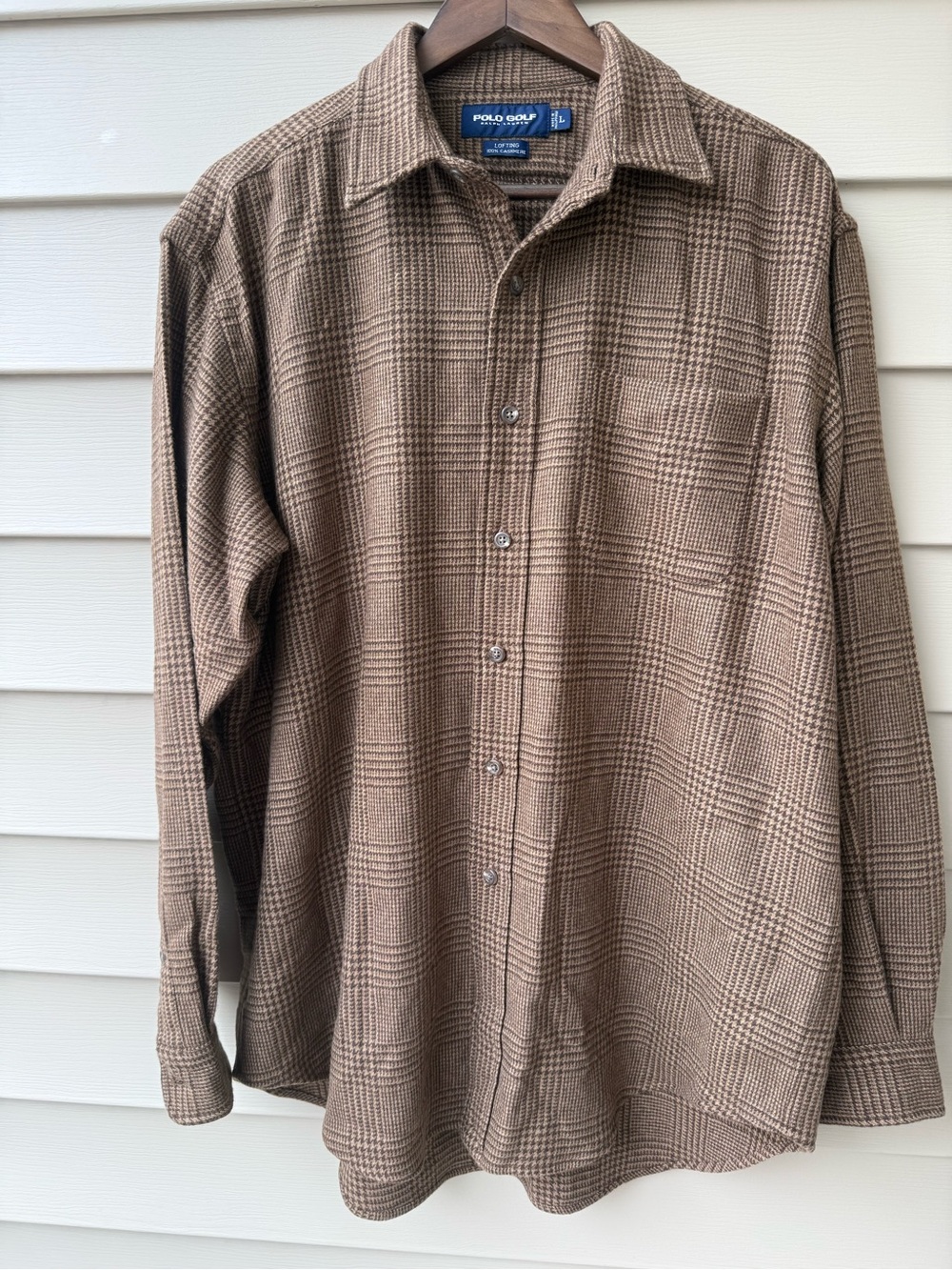 Polo Golf Ralph Lauren 100% Cashmere Plaid Shirt Men’s Large Brown